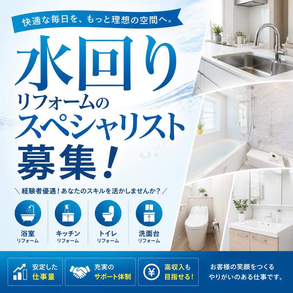 水回りリフォームのスペシャリスト募集！