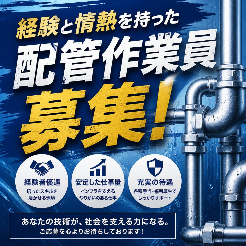 経験と情熱を持った配管作業員を募集！