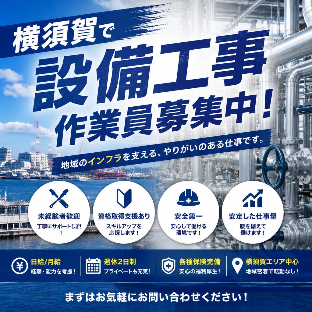 横須賀で設備工事作業員を募集中！